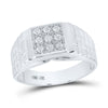 10k White Gold Mens Round Diamond Square Cluster Brick Ring 1/4 Cttw