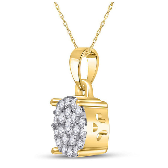 10k Yellow Gold Womens Round Diamond Cluster Pendant 1/4 Cttw