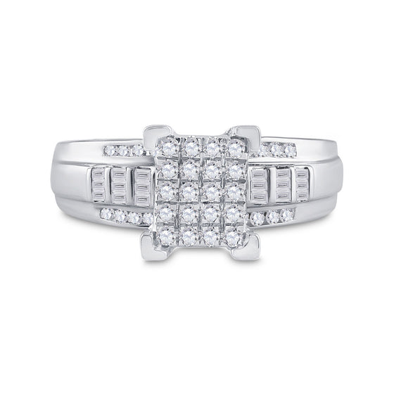 10k White Gold Round Diamond Cluster Bridal Wedding Engagement Ring 1/2 Cttw