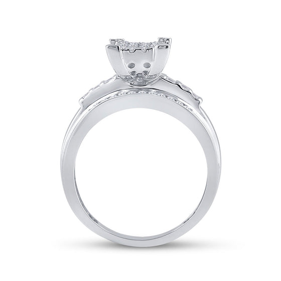 10k White Gold Round Diamond Cluster Bridal Wedding Engagement Ring 1/2 Cttw