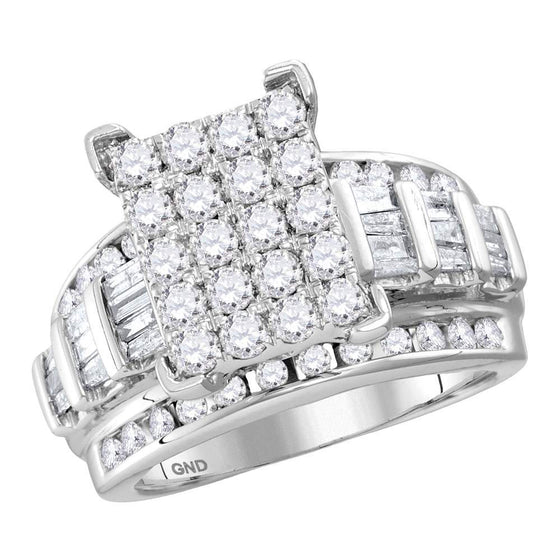 10k White Gold Round Diamond Cluster Bridal Wedding Engagement Ring 3 Cttw