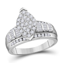  Sterling Silver Round Diamond Oval Cluster Bridal Wedding Engagement Ring 1/2 Cttw