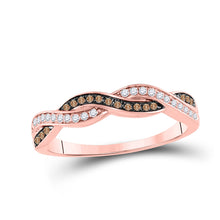  10k Rose Gold Womens Round Brown Diamond Band Ring 1/5 Cttw