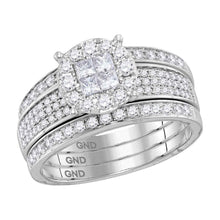  14k White Gold Princess Round Diamond Bridal Wedding Ring Band Set 1 Cttw
