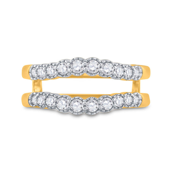 14k Yellow Gold Womens Round Diamond Wedding Wrap Ring Guard Enhancer 1/2 Cttw