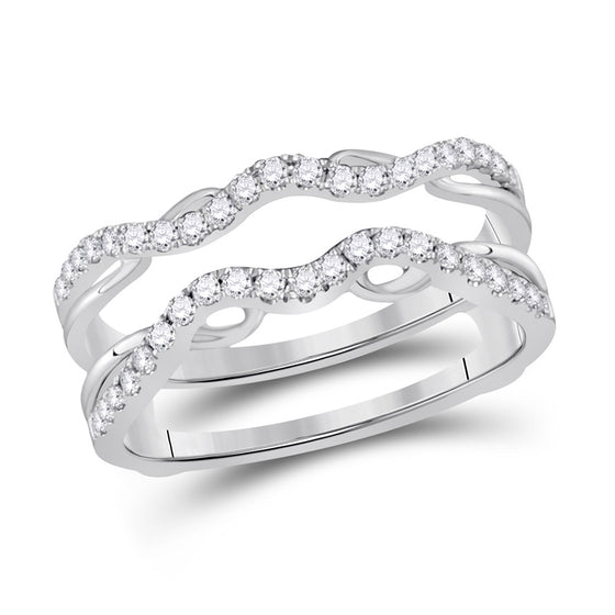 14k White Gold Womens Round Diamond Wrap Ring Guard Enhancer 1/3 Cttw