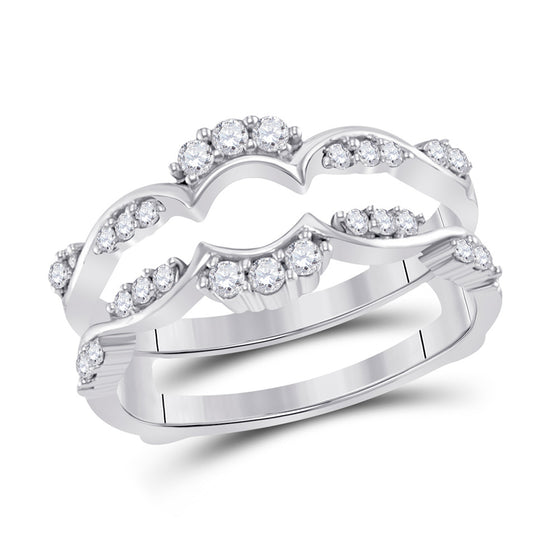 14k White Gold Womens Round Diamond Wrap Ring Guard Enhancer 1/3 Cttw