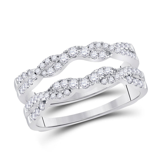 14k White Gold Womens Round Diamond Wrap Ring Guard Enhancer 1/2 Cttw