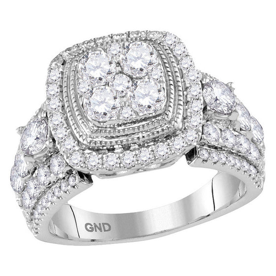 14k White Gold Round Diamond Cluster Bridal Wedding Engagement Ring 2-1/2 Cttw