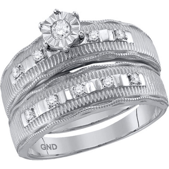 10k White Gold His Hers Round Diamond Solitaire Matching Wedding Set 1/4 Cttw
