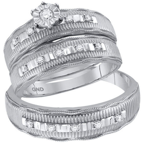 10k White Gold His Hers Round Diamond Solitaire Matching Wedding Set 1/4 Cttw