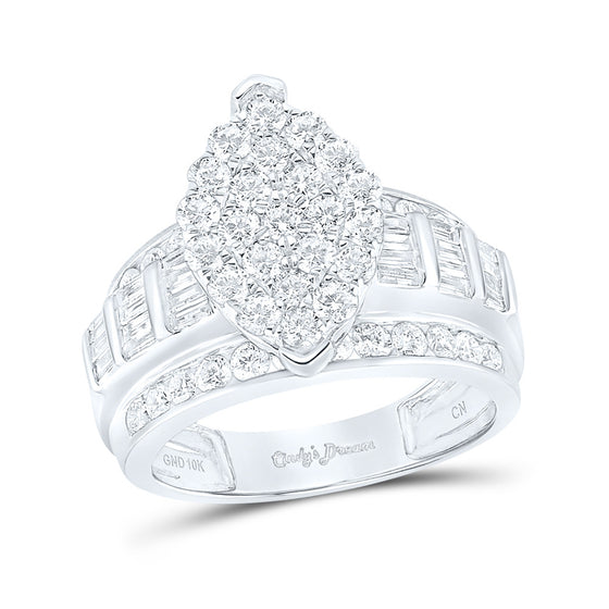 10k White Gold Diamond Oval Cluster Bridal Wedding Engagement Ring 2 Cttw