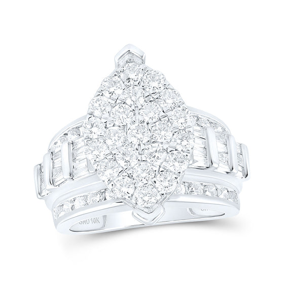 10k White Gold Round Diamond Oval Cluster Bridal Wedding Engagement Ring 3 Cttw