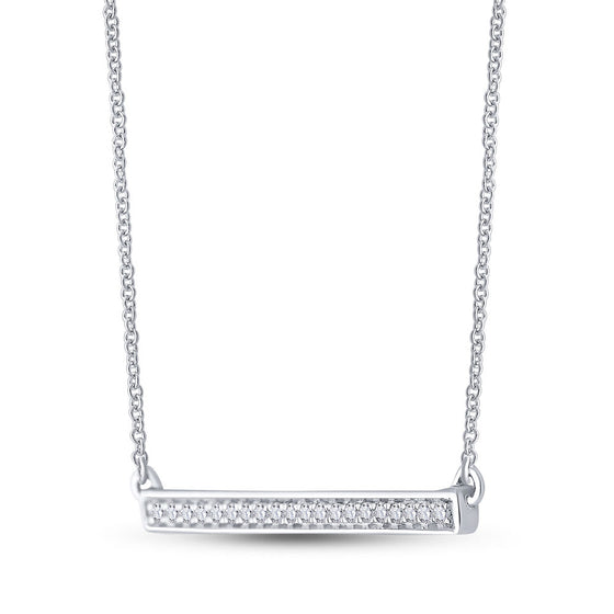 10k White Gold Womens Round Diamond Bar Pendant Chain Necklace 1/10 Cttw