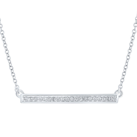 10k White Gold Womens Round Diamond Bar Pendant Chain Necklace 1/10 Cttw
