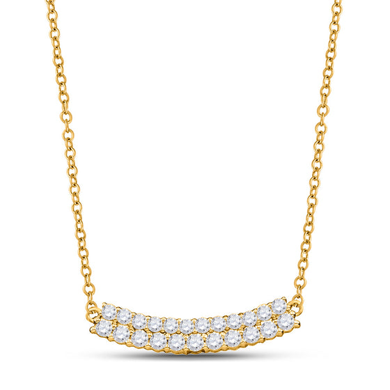 14k Yellow Gold Womens Round Diamond Curved Bar Necklace 1 Cttw