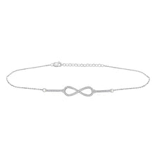  10k White Gold Womens Round Diamond Infinity Chain Bracelet 1/5 Cttw