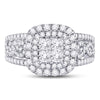 14k White Gold Princess Diamond Cluster Bridal Wedding Engagement Ring 1-1/2 Cttw