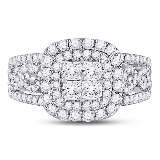 14k White Gold Princess Diamond Cluster Bridal Wedding Engagement Ring 1-1/2 Cttw