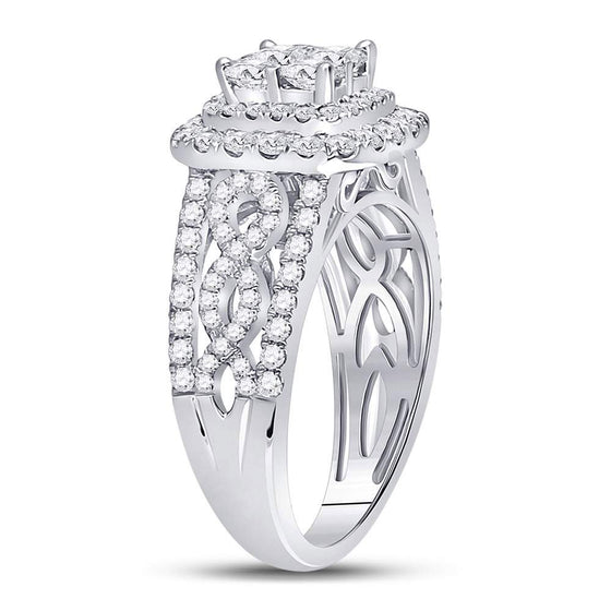 14k White Gold Princess Diamond Cluster Bridal Wedding Engagement Ring 1-1/2 Cttw