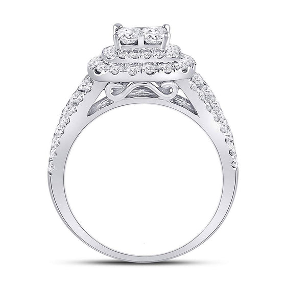 14k White Gold Princess Diamond Cluster Bridal Wedding Engagement Ring 1-1/2 Cttw