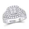 14k White Gold Princess Diamond Cluster Bridal Wedding Engagement Ring 1-1/2 Cttw