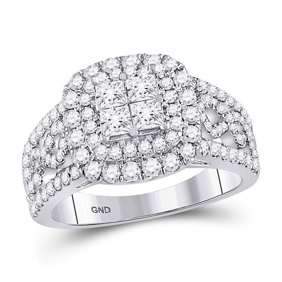14k White Gold Princess Diamond Cluster Bridal Wedding Engagement Ring 1-1/2 Cttw