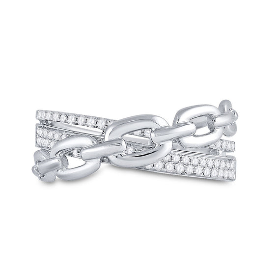 10k White Gold Womens Round Diamond Chain Link Crossover Band Ring 1/5 Cttw