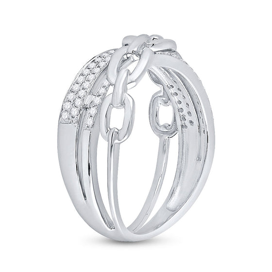 10k White Gold Womens Round Diamond Chain Link Crossover Band Ring 1/5 Cttw