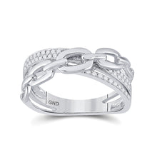  10k White Gold Womens Round Diamond Chain Link Crossover Band Ring 1/5 Cttw
