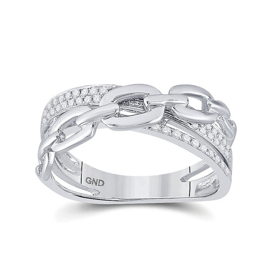 10k White Gold Womens Round Diamond Chain Link Crossover Band Ring 1/5 Cttw