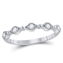  10k White Gold Womens Round Diamond Stackable Band Ring 1/8 Cttw