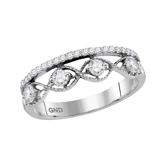 10k White Gold Womens Round Diamond Band Ring 1/2 Cttw