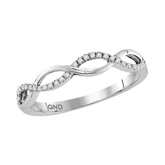 10k White Gold Womens Round Diamond Twist Band Ring 1/6 Cttw