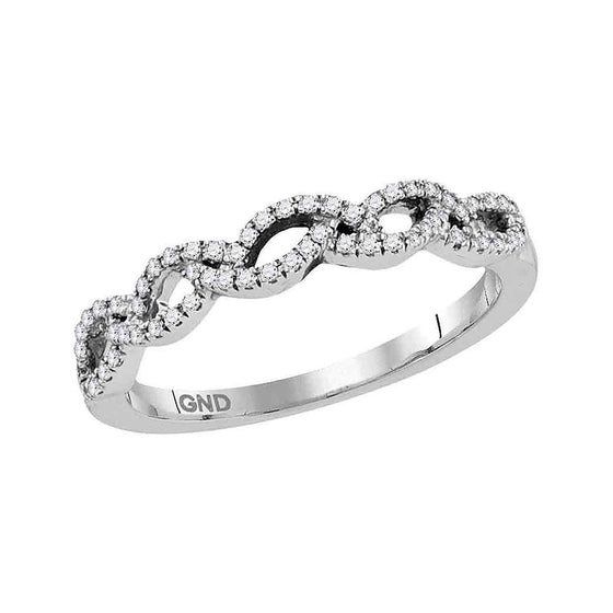 10k White Gold Womens Round Diamond Woven Band Ring 1/5 Cttw