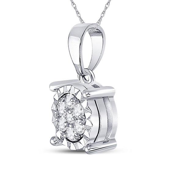 10k White Gold Womens Round Diamond Fashion Cluster Pendant 1/8 Cttw