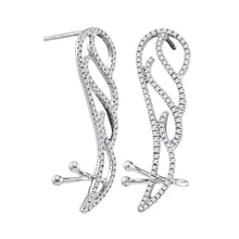  10k White Gold Womens Round Diamond Angel Wing Climber Earrings 1/3 Cttw