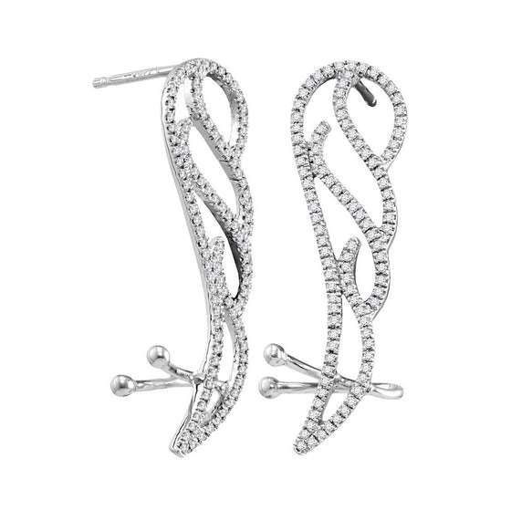 10k White Gold Womens Round Diamond Angel Wing Climber Earrings 1/3 Cttw