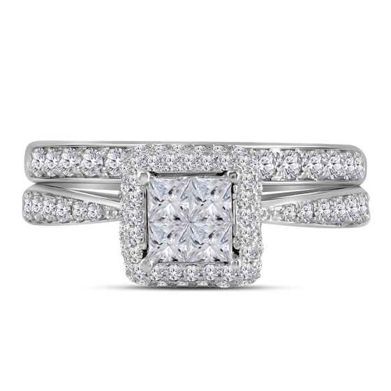14k White Gold Princess Diamond Bridal Wedding Ring Band Set 1 Cttw