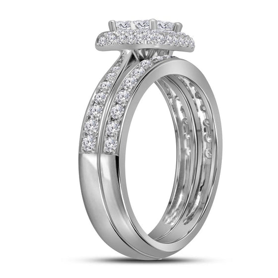 14k White Gold Princess Diamond Bridal Wedding Ring Band Set 1 Cttw