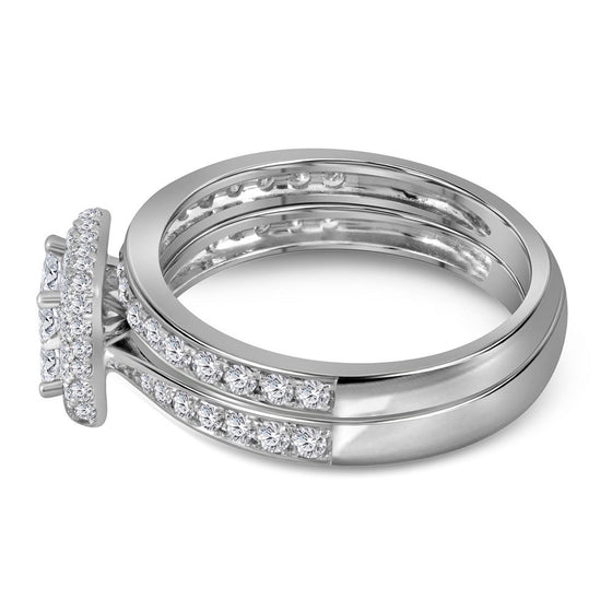 14k White Gold Princess Diamond Bridal Wedding Ring Band Set 1 Cttw