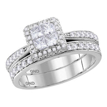  14k White Gold Princess Diamond Bridal Wedding Ring Band Set 1 Cttw