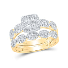  14k Yellow Gold Princess Diamond Square Bridal Wedding Ring Band Set 1 Cttw