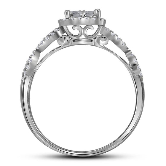 14k White Gold Princess Diamond Bridal Wedding Ring Band Set 1 Cttw