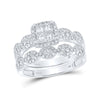 14k White Gold Princess Diamond Bridal Wedding Ring Band Set 1 Cttw