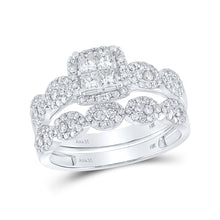  14k White Gold Princess Diamond Bridal Wedding Ring Band Set 1 Cttw