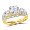 14k Yellow Gold Princess Diamond Bridal Wedding Ring Band Set 1 Cttw