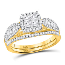  14k Yellow Gold Princess Diamond Bridal Wedding Ring Band Set 1 Cttw