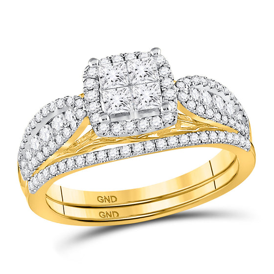 14k Yellow Gold Princess Diamond Bridal Wedding Ring Band Set 1 Cttw