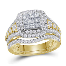  14k Yellow Gold Princess Diamond Bridal Wedding Ring Band Set 1-1/2 Cttw
